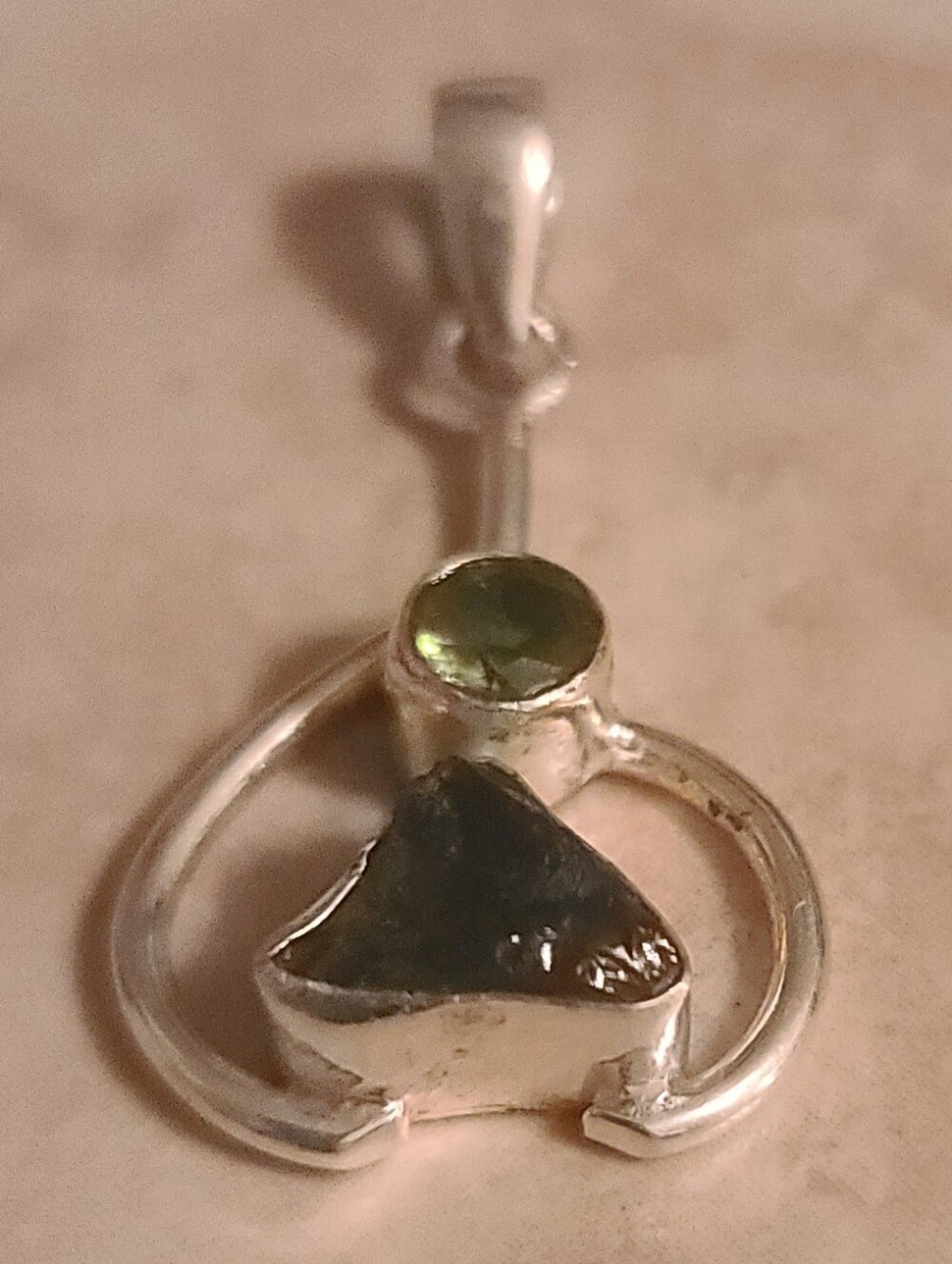 Moldavite Peridot Angel Pendant Sterling Silver 925 Stamped